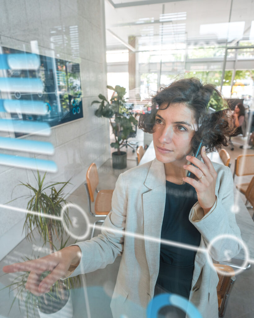 A transparent screen in a modern office.