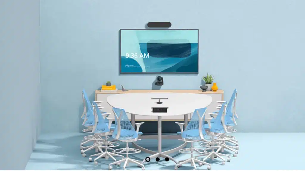 A meeting room setup with videoconferencing